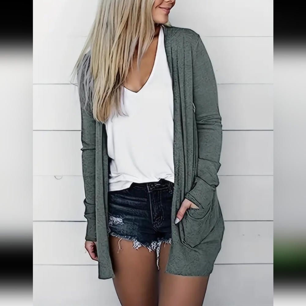 Khaki Green Gray Knit Cardigan with Pockets New in Package L, XL, XXL - Picture 2 of 6